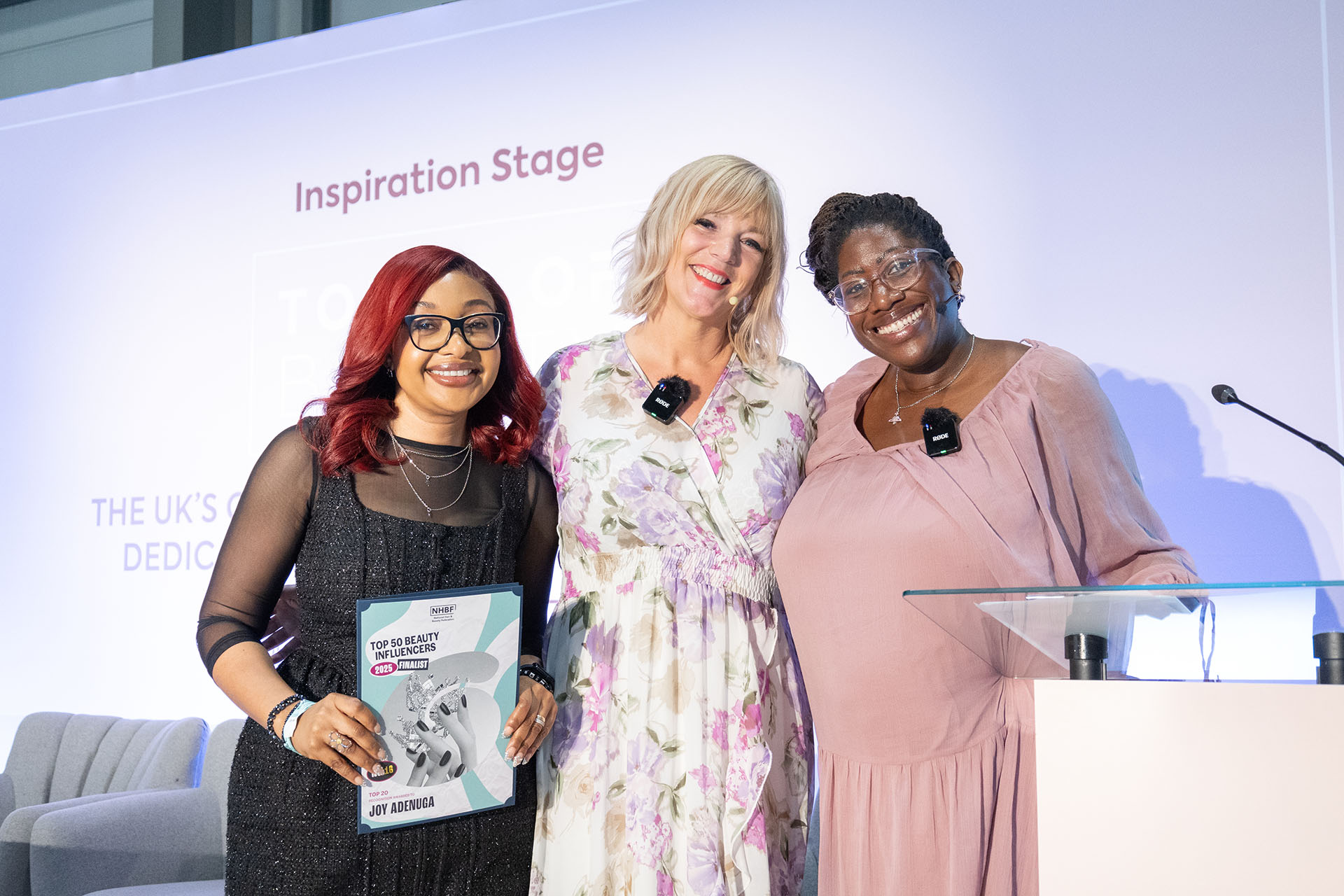 Group photo featuring the winner and attendees at the NHBF Top 50 Beauty Influencers Awards